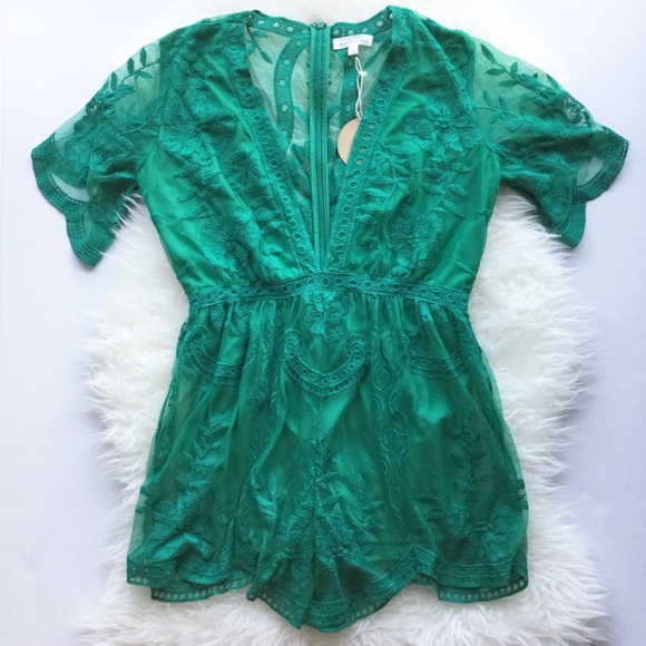 Emerald Lace Romper - Picture 2 of 2