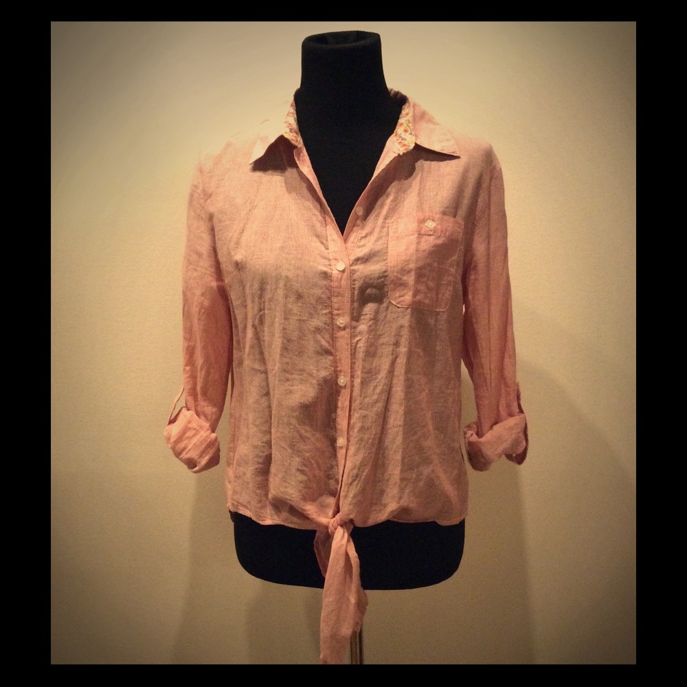 Sandra Ingrish Striped Button Down W/ Tied Front