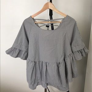 Striped flowy ruffle shirt