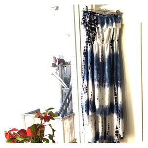 lapis strapless tie-dye dress