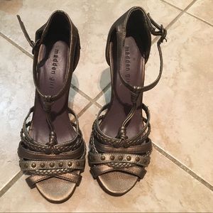 Madden Girl Gold Metallic T-strap Platform Heels