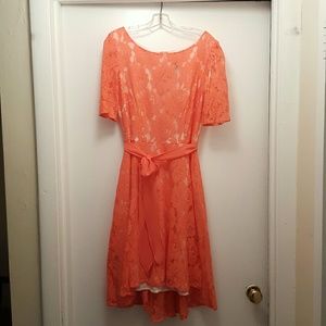 DONATED Peach lace midi dress, Julian Taylor, sz 6