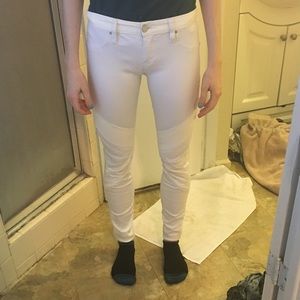 Blank NYC white jeans with leather detail.