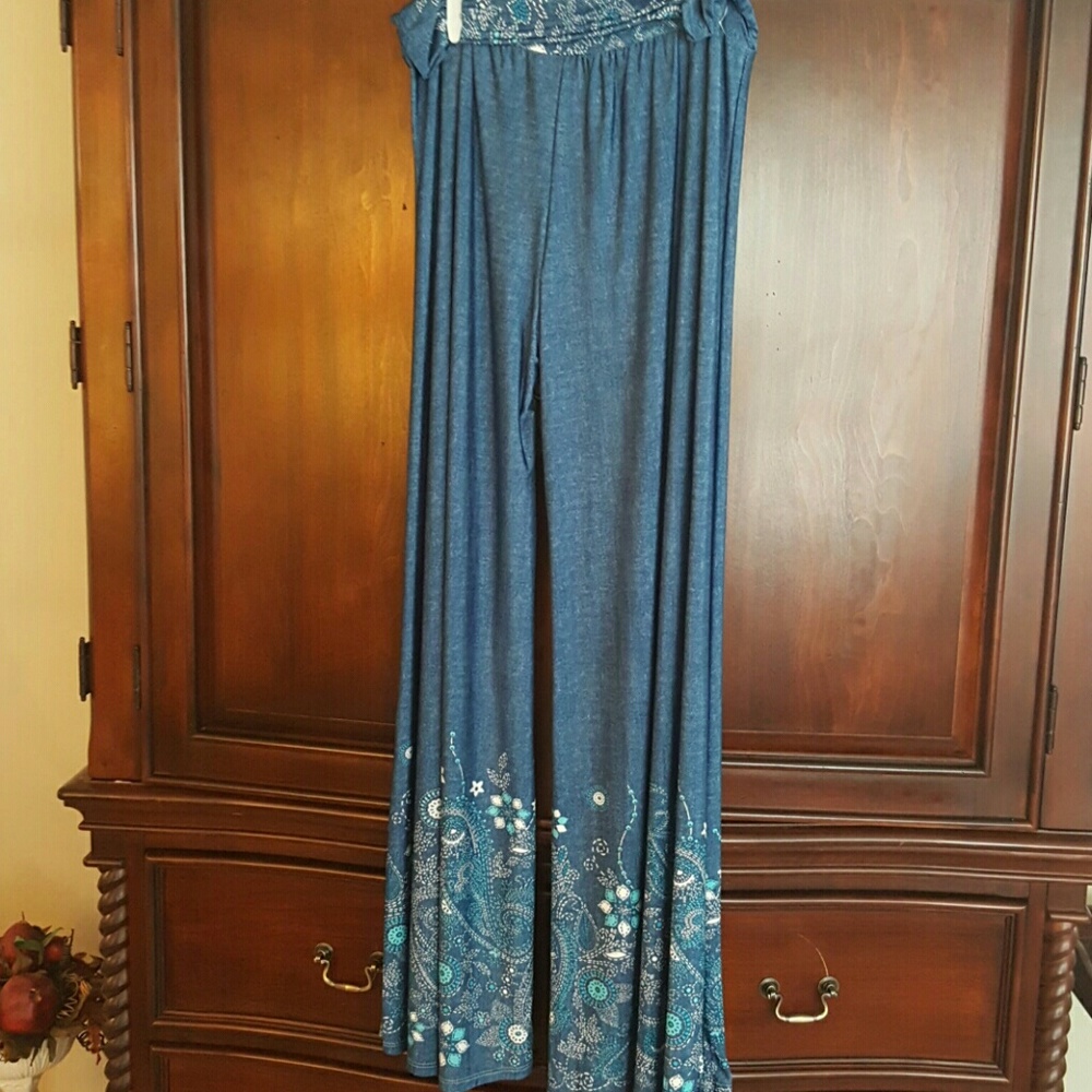 Plus Size Denim-Look Palazzo Pants