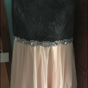 Gray and pink dress with rhinestones around waste
