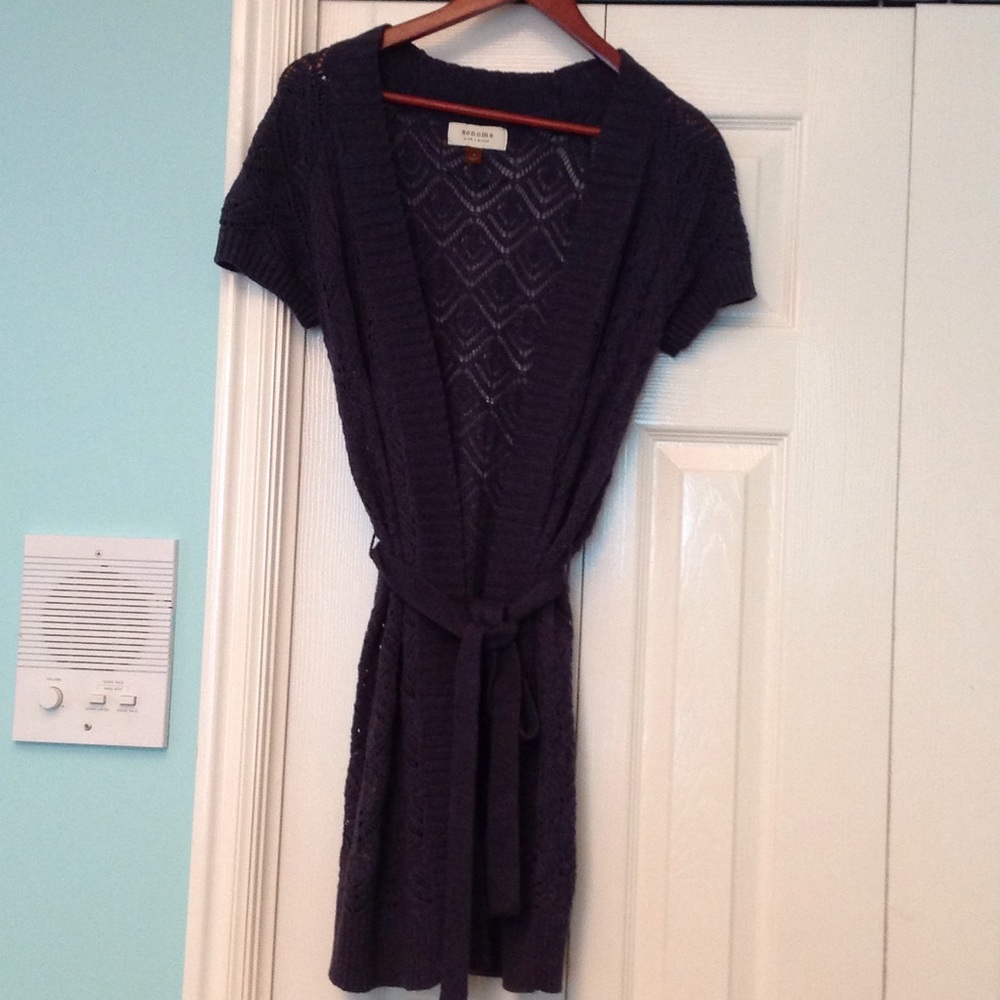 Long short sleeved knit cardigan