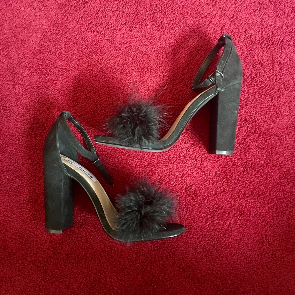Women's Black Faux Fur Heels
