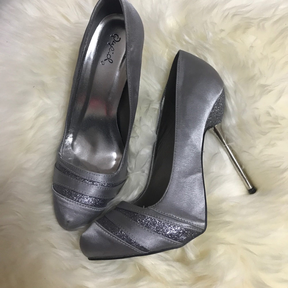 Grey and silver pumps