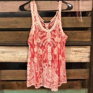 Bohemian pink tank with lace