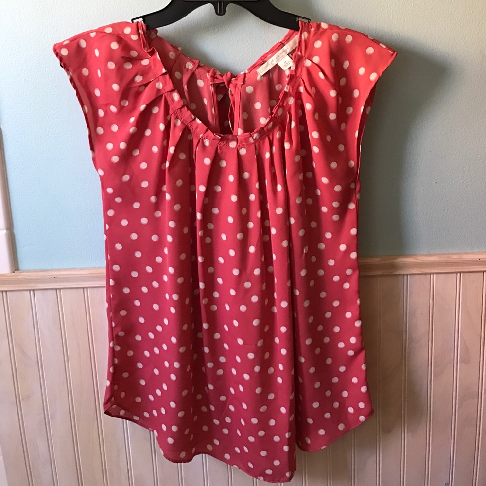 Lauren Conrad pink and white polkadot blouse