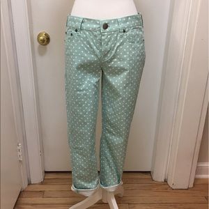 J crew cropped skinny jean mint green polkadot