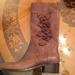 Valentino Brown Leather Boots with Leather Flowers