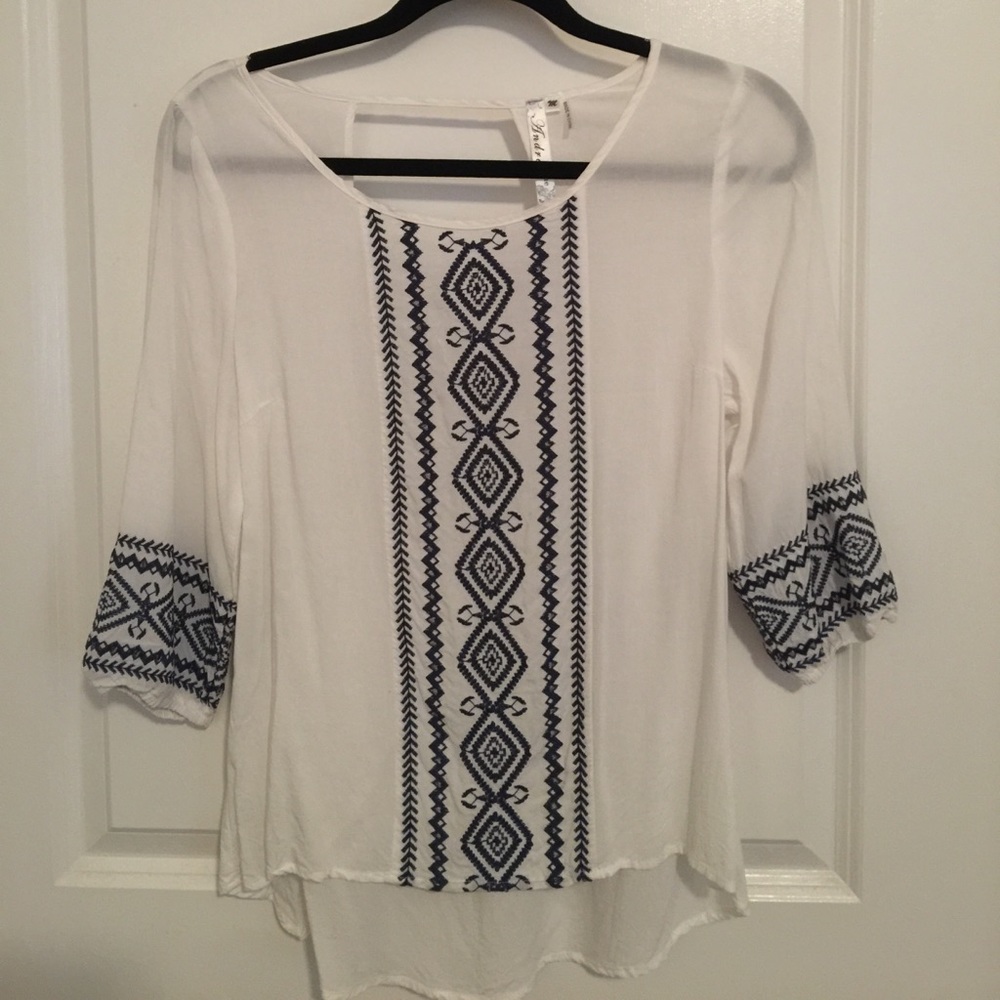 White blouse with blue detail