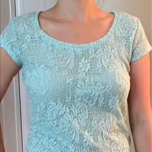 Ann Taylor teal sheet lace shirt
