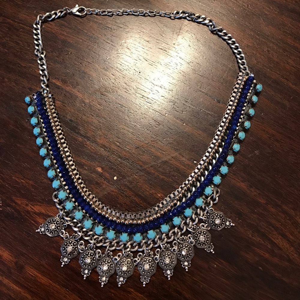 Silver and blue necklace