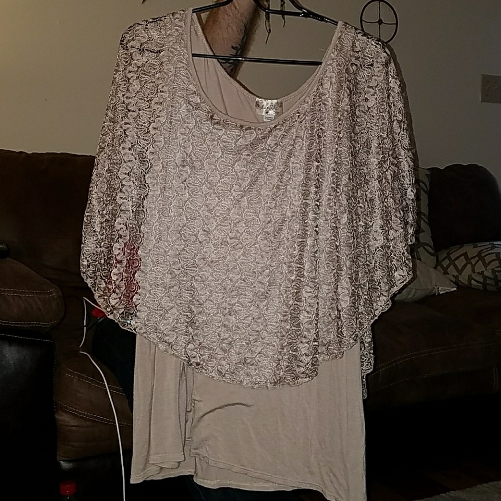 Lace overlay tiered blouse