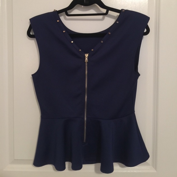 Blue peplum top with studded detail - Picture 2 of 2