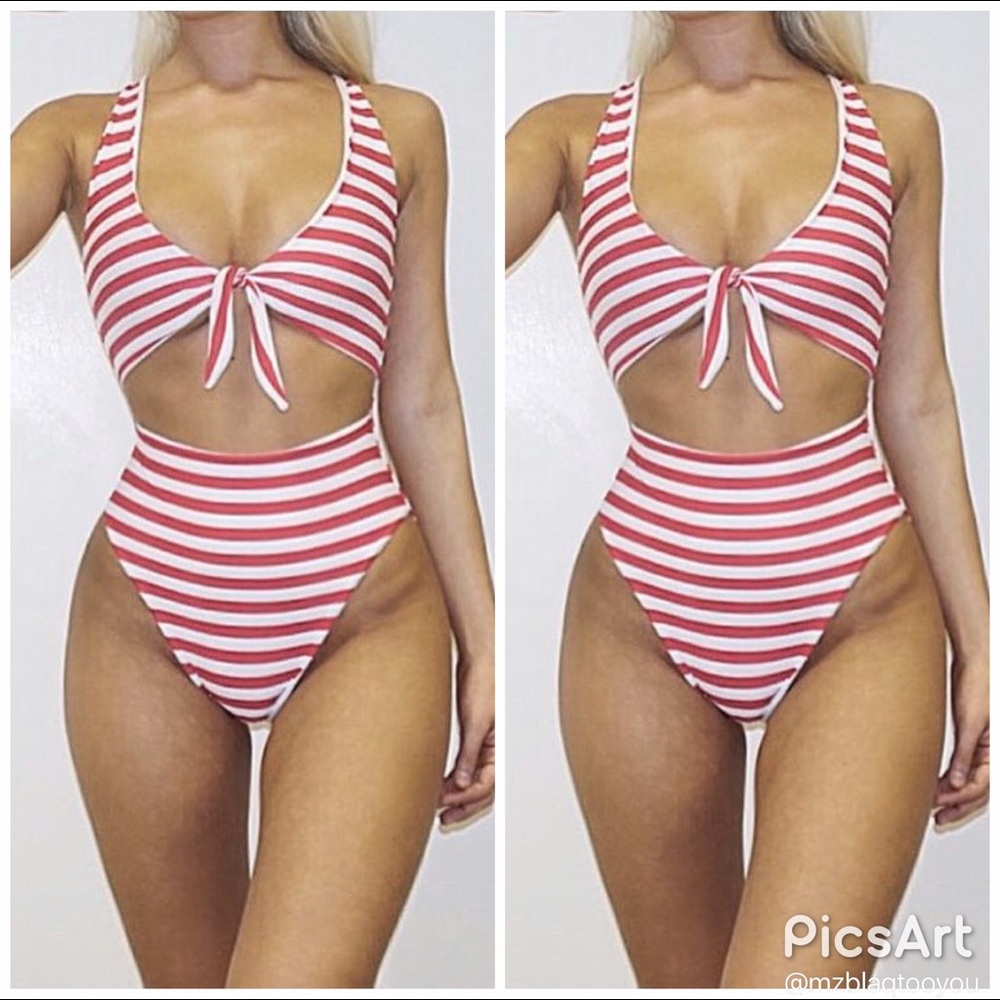 Strip Bandage Front Swimsuit