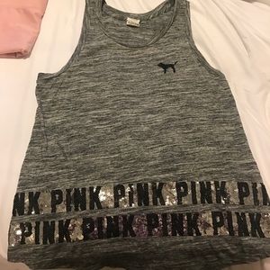PINK grey sequin tank top