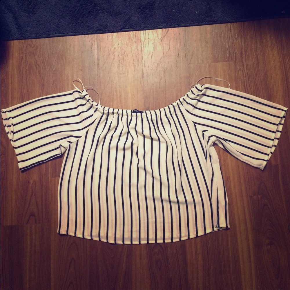 off the shoulder striped shirt