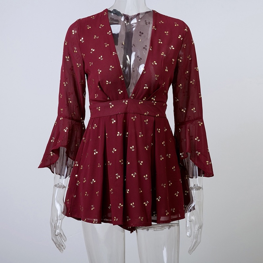 🌸Host Pick🌸 Last 1! Wine Red Gilding Cherry Romper - Picture 3 of 7