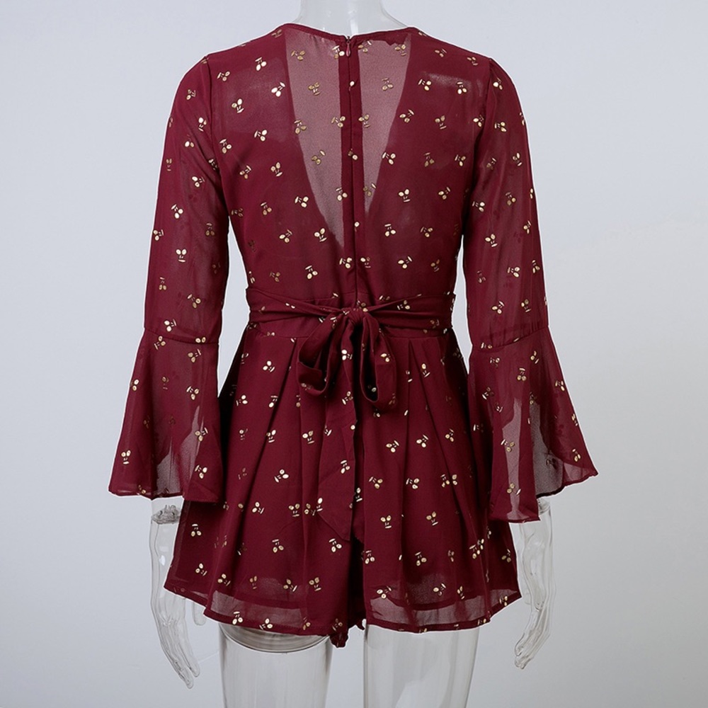 🌸Host Pick🌸 Last 1! Wine Red Gilding Cherry Romper - Picture 4 of 7
