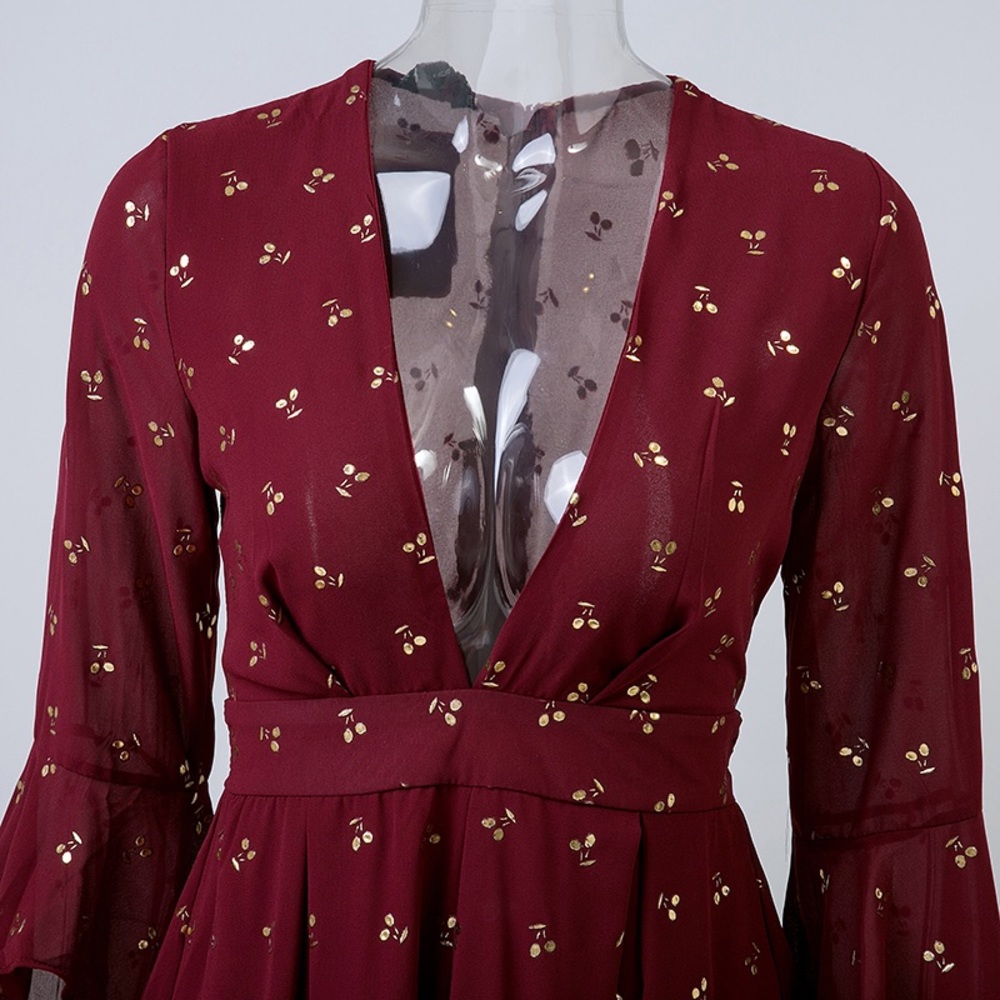 🌸Host Pick🌸 Last 1! Wine Red Gilding Cherry Romper - Picture 5 of 7