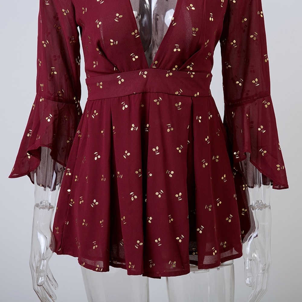 🌸Host Pick🌸 Last 1! Wine Red Gilding Cherry Romper - Picture 6 of 7