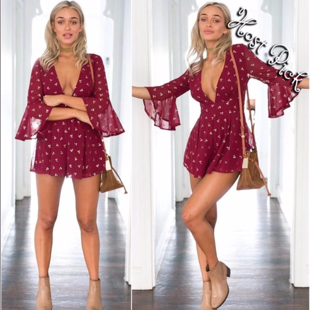 🌸Host Pick🌸 Last 1! Wine Red Gilding Cherry Romper - Picture 1 of 7