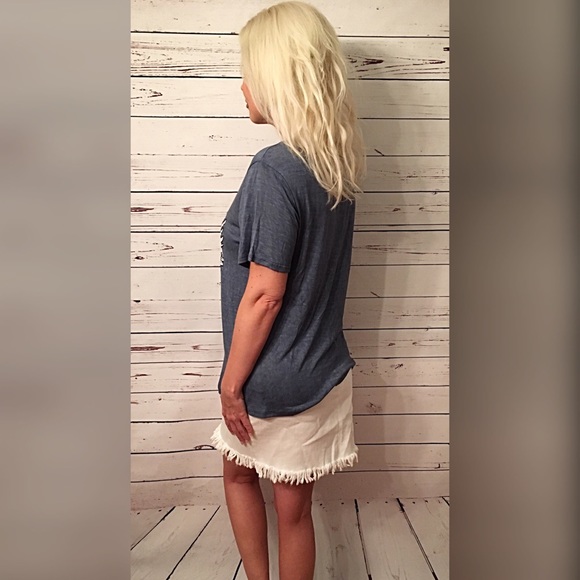 Denim color Slub lace up front tee ! LAST ONE - Picture 2 of 3