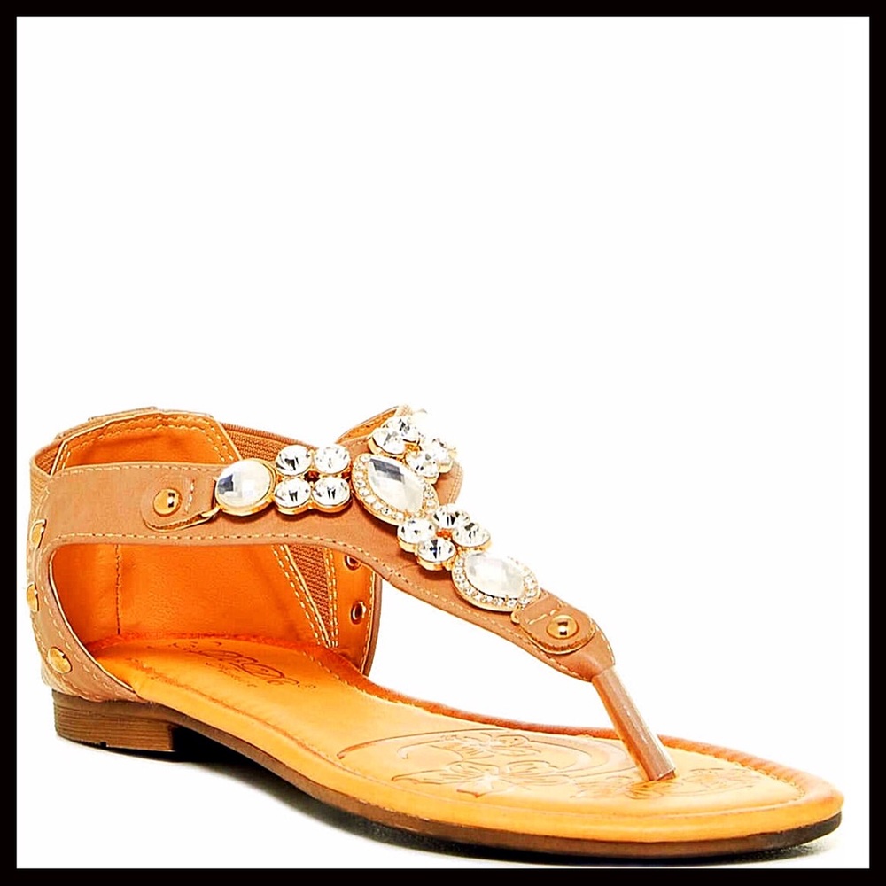 EMBELLISHED JEWELED GLADIATOR FLATS SANDALS - Picture 4 of 7
