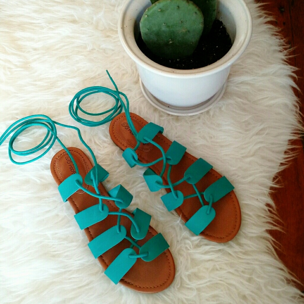 Turquoise lace up sandals