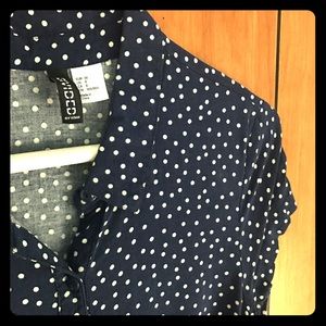 Cute navy shirt dress with little polka dots