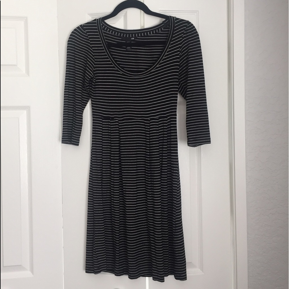 H&M White & Black Striped Dress