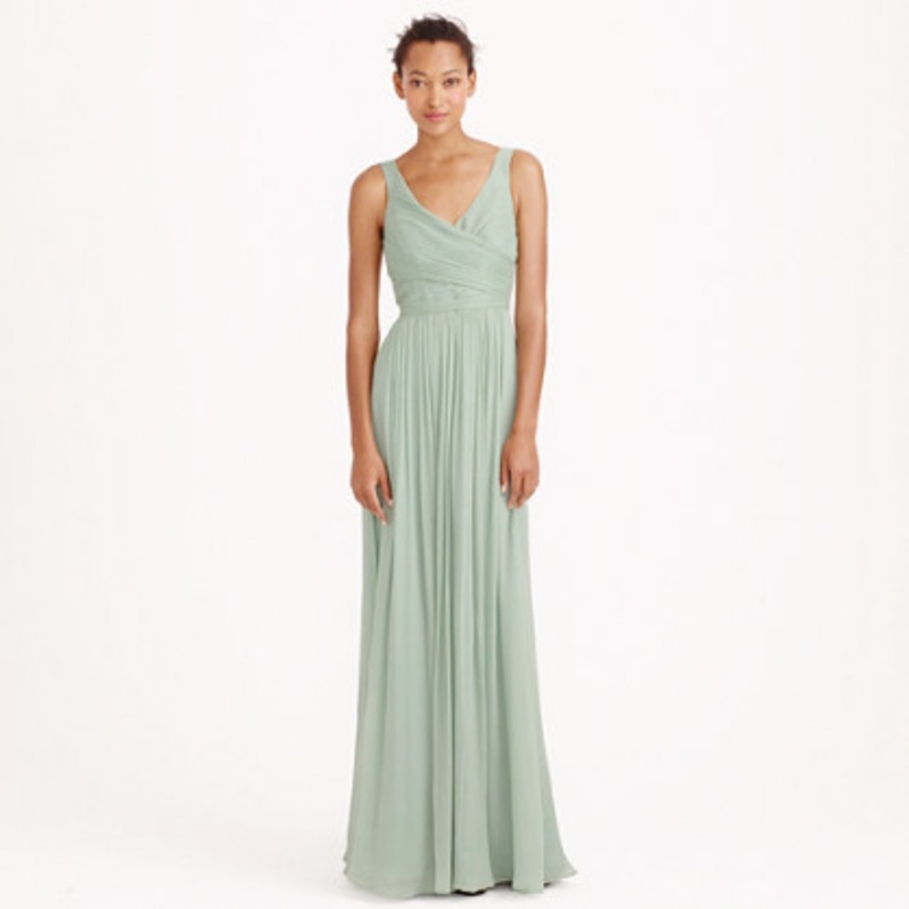 J Crew Heidi Long Silk Chiffon Gown in Jade Green