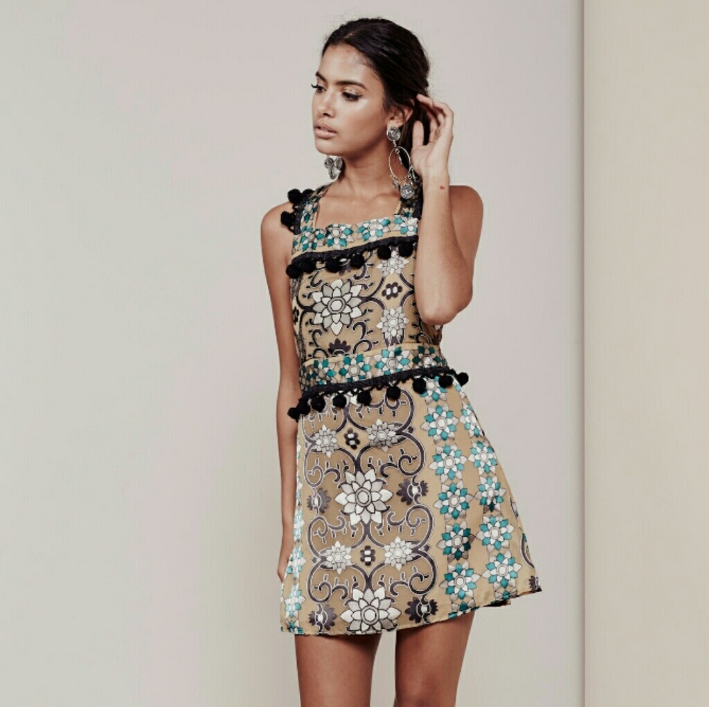NWT  For love and lemons teresa pom pom mini dress