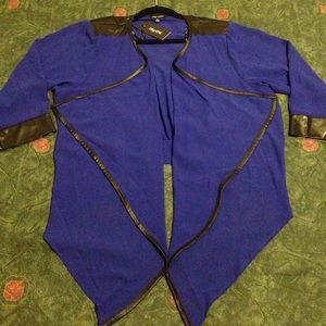 City chic - high low sheer blue blazer w/ blk trim