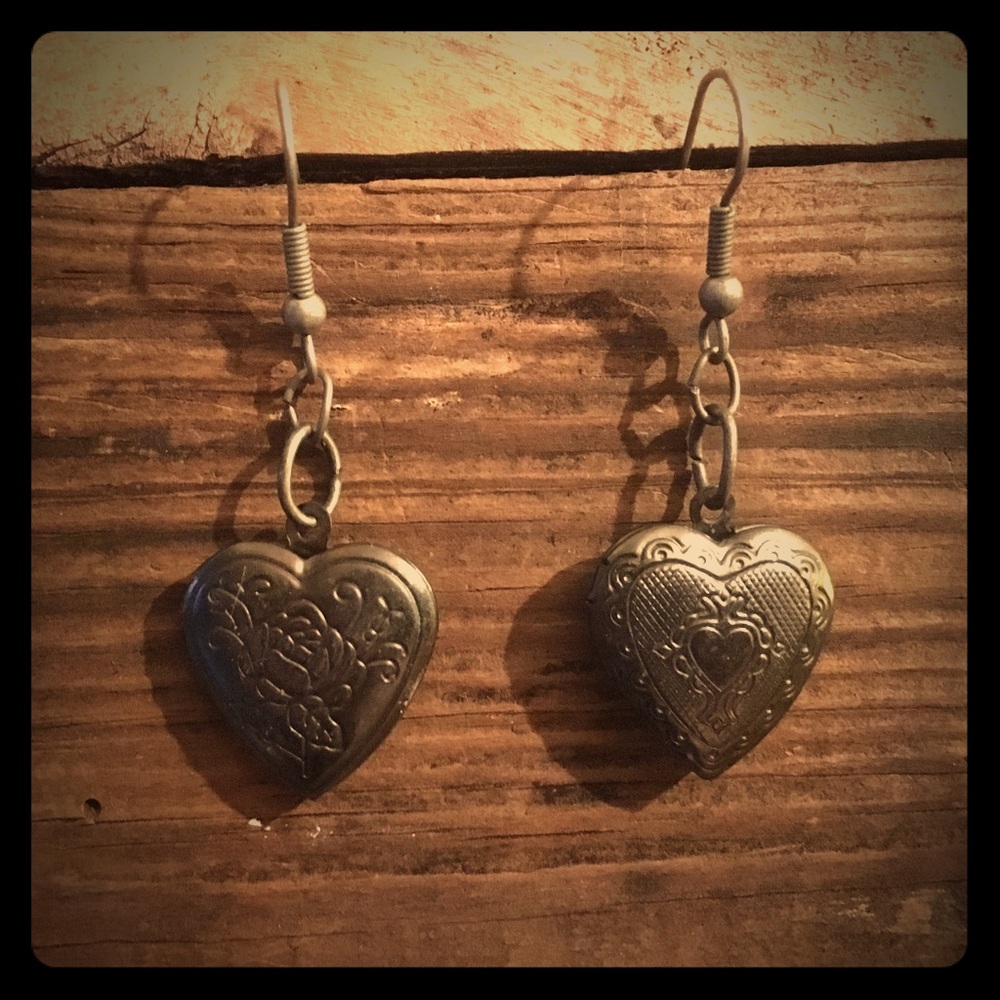 Pewter heart locket earrings