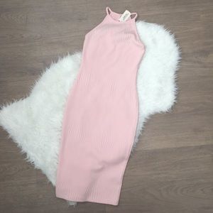 Textured pink bodycon midi dress