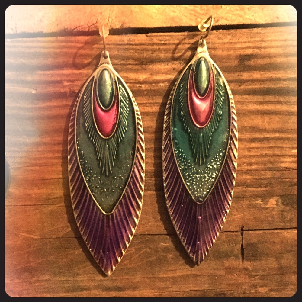 Enamel-style feather earrings