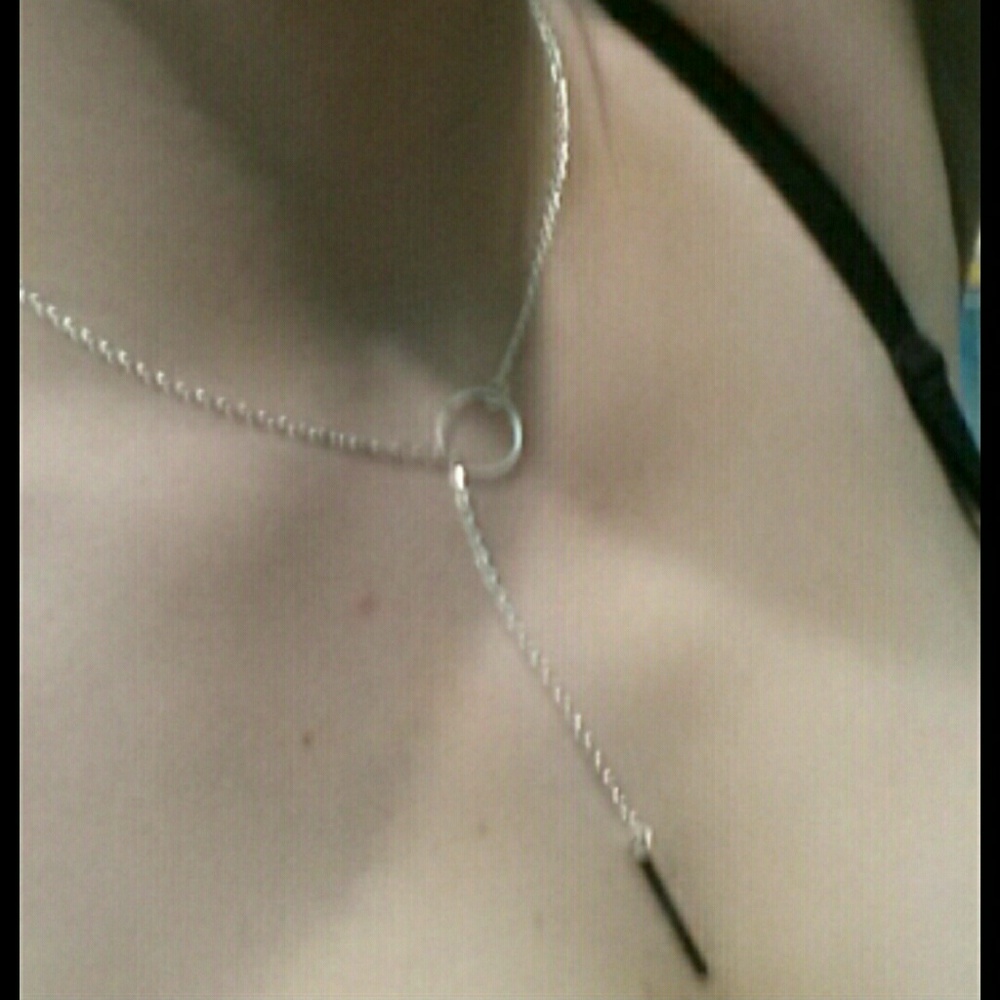 Infinity Circle w/ Silver Bar Lariat  Necklace