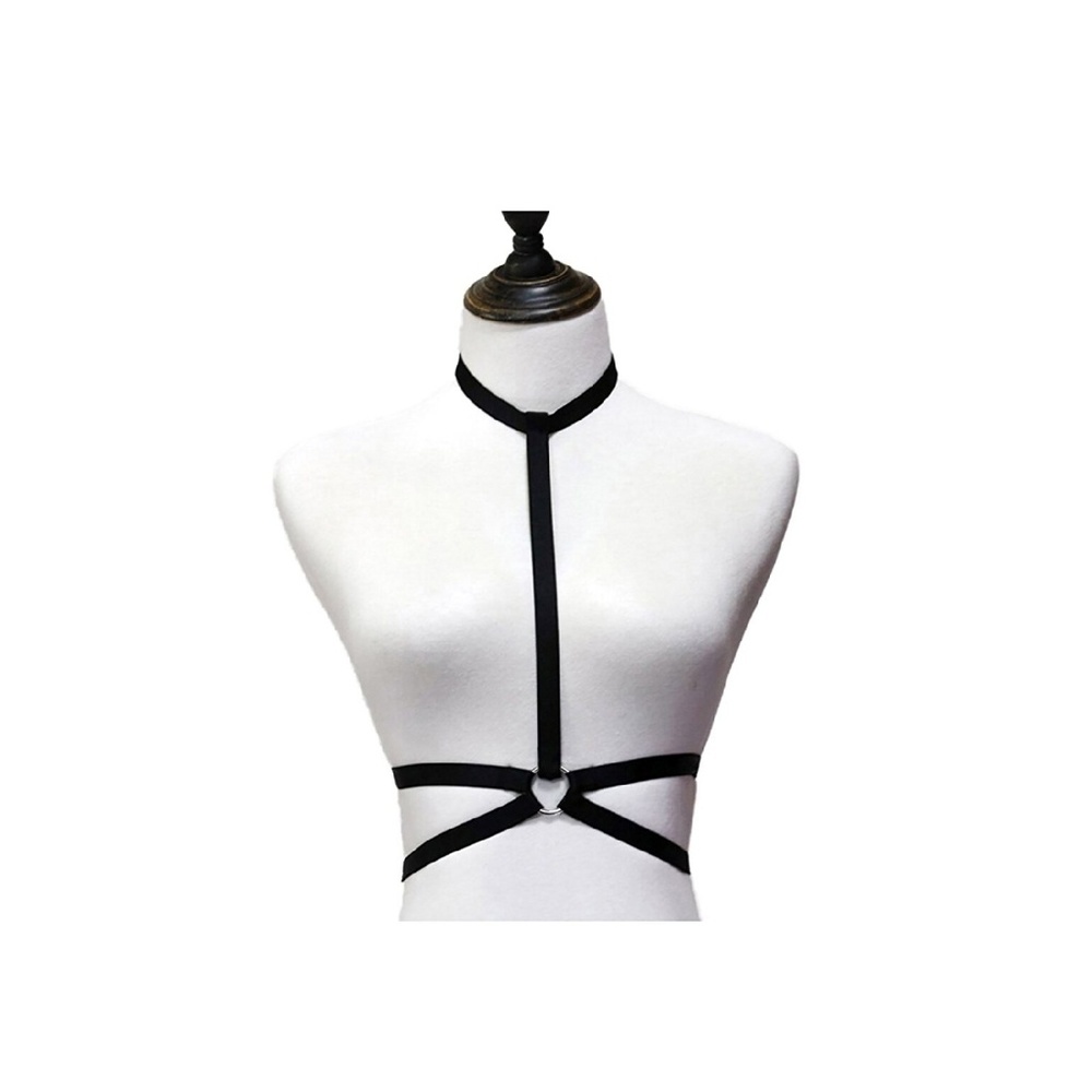 Strappy black harness bralette