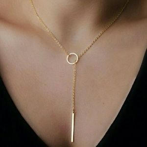 Infinity Circle w/ Gold Bar Lariat Necklace