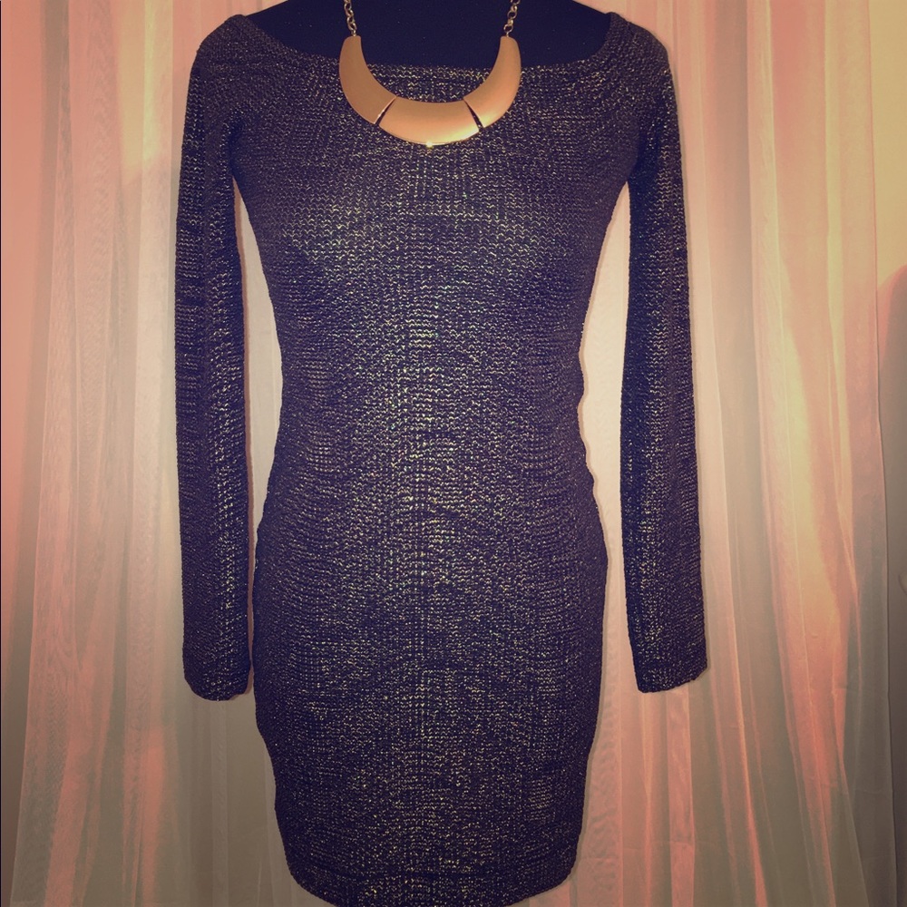 BCBG BCBGeneration Black & Gold Shimmer Mini Dress