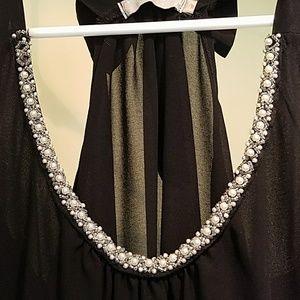 Black beaded semi sheer tank with how back
