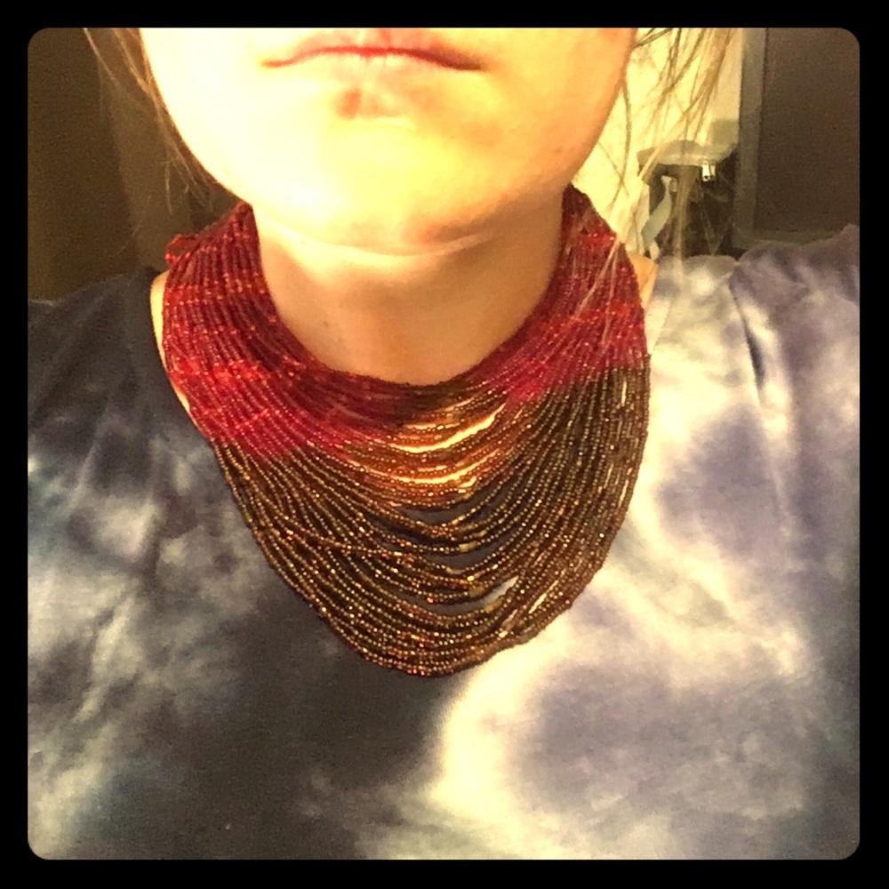 Beaded cascading red choker