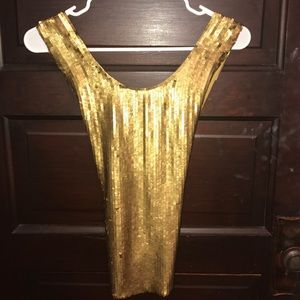 Vintage gold sequin cross back tank top