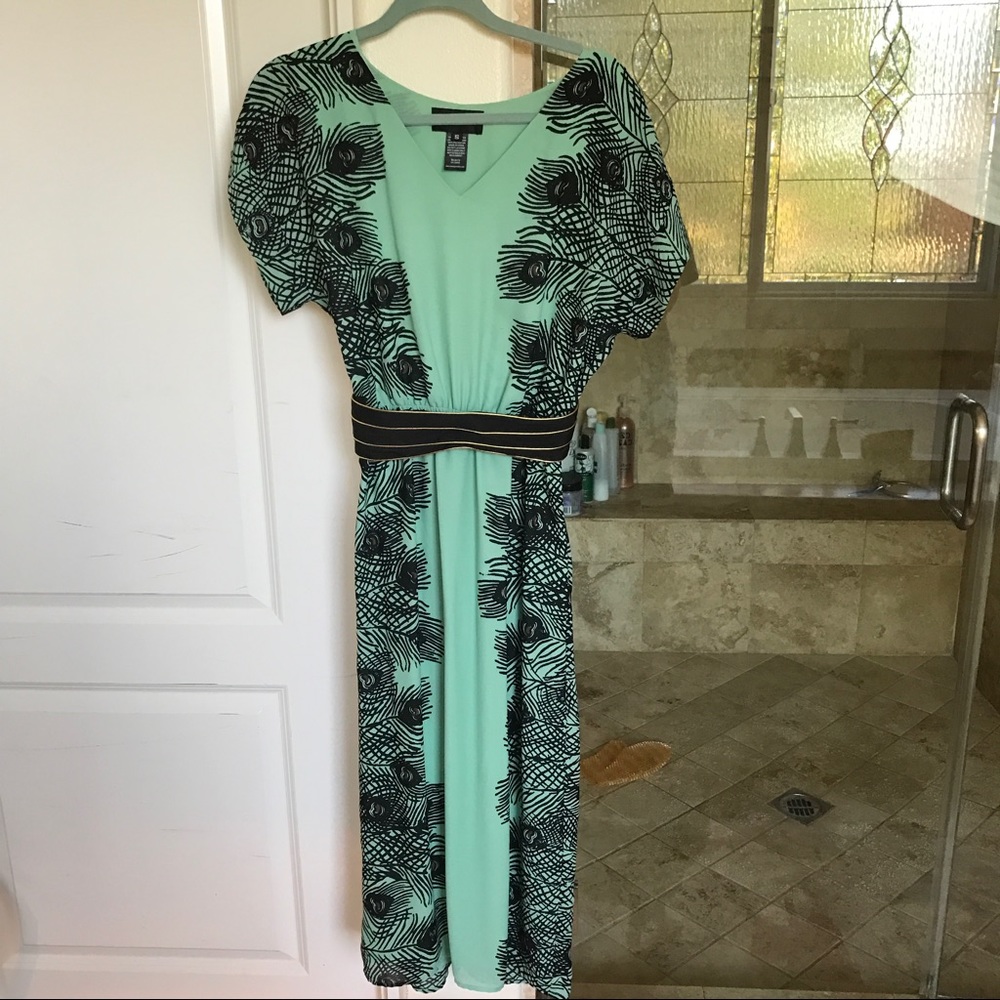 Anthropologie Peacock Feather Patterned Dress