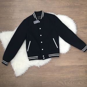 Men's navy blue varsity jacket