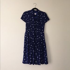 J. Crew blue floral dress with neck tie